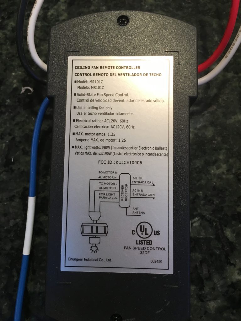 Replacing MR77A Fan Receiver with Hampton Bay Universal Wink Enabled ...